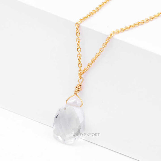 Crystal Quartz Pear Shape Sterling Silver Gold Plated Chain Necklace
