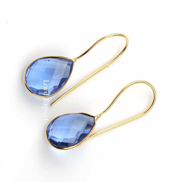 Latest Gemstone Earrings Wholesale Price Natural Tanzanite Quartz Sterling Silver Gold Plated Earrings