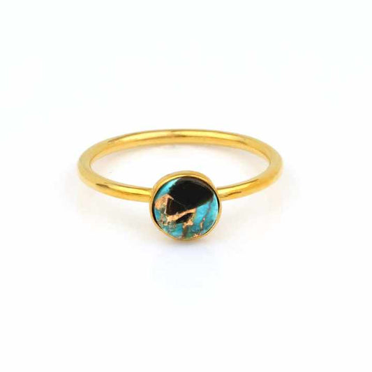 High Quality 8mm Blue Black Copper Turquoise 18K Gold 925 Sterling Silver Round Dainty Rings for Women Fine Custom Jewelry