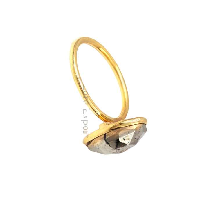 Natural Pyrite Gemstone Silver Bezel Ring Design Best Selling Indian Jewelry 925 Sterling Silver 18k Gold Plated Statement Ring