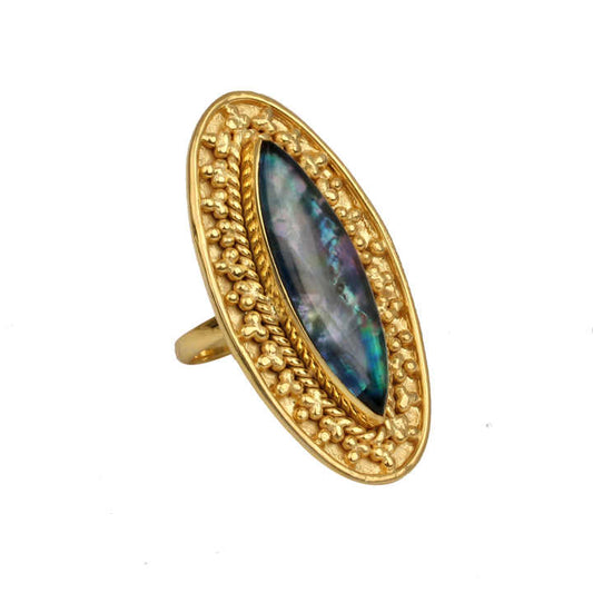 Handmade Natural Abalone Shell Sterling Silver Gold Plated Marquise Ring