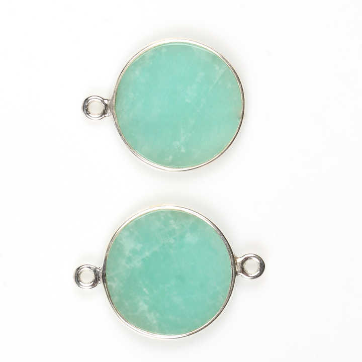 12mm Natural Green Amazonite Silver Round Coin Charms Pendant Connectors for DIY Earring Bracelet Jewelry Making Manufacturer