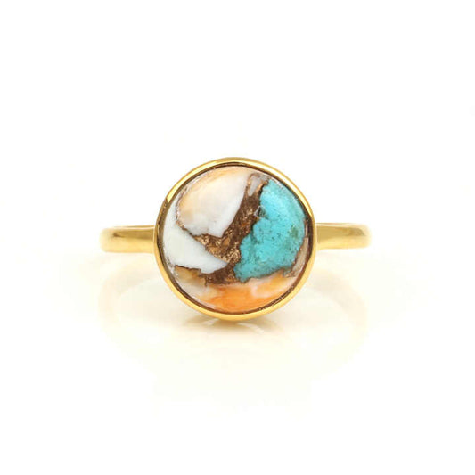 Beautiful Good Quality 10mm Mohave Spiny Oyster Copper Turquoise Gemstone 18k Gold Plated Silver Dainty Designer Ring for Her