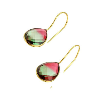 Latest Women Fashion Bi Tourmaline Gemstone Indian Jewelry Earrings Handmade 925 Sterling Silver 18k Gold Plated Dangle Earrings