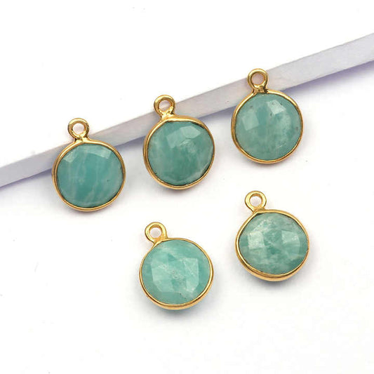 High Quality 12mm Natural Amazonite Gemstone Round Shape 925 Silver Bezel Charm Wholesale Lot For Pendants Necklace Fine Jewelry