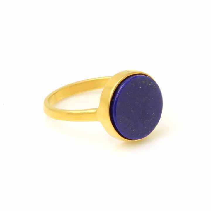 Best Selling 2025 Wholesale Price 12mm Natural Lapis Lazuli Gemstone 18k Gold Plated Sterling Silver Round Coin Ring for Her
