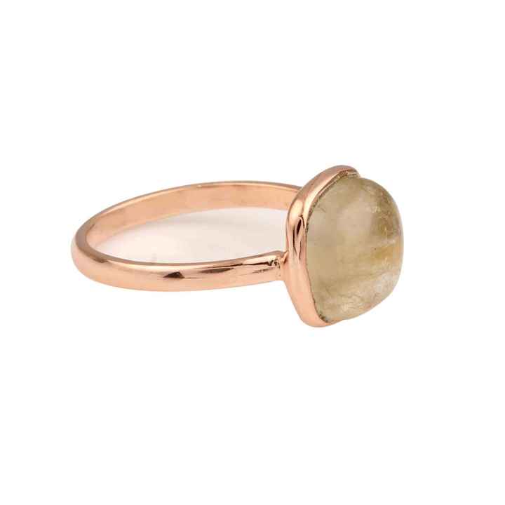 Top Selling Minimalist Jewelry 12mm Natural Golden Rutile Gemstone Bezel Rose Gold Plated Silver Handmade Dainty Ring for Women