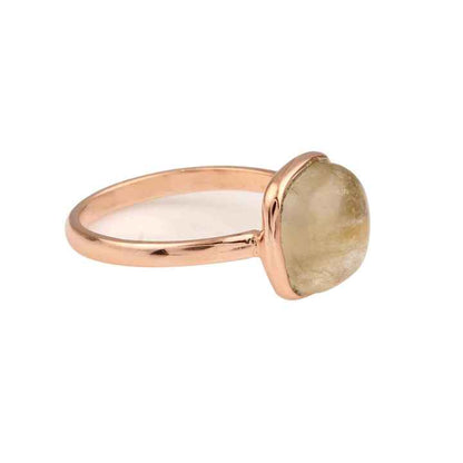 Top Selling Minimalist Jewelry 12mm Natural Golden Rutile Gemstone Bezel Rose Gold Plated Silver Handmade Dainty Ring for Women