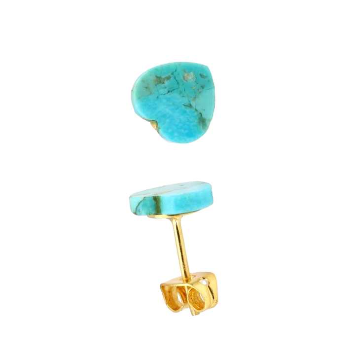 Beautiful Natural Heart Shape Arizona Turquoise Gemstone Wholesale 925 Sterling Silver Gold Plated Stud Earring for Women