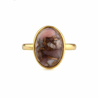 Top Selling New Design 10x14mm Pink Opal Copper Gemstone 18k Gold Plated Genuine 925 Silver Dainty Promise Oval Ring for Her