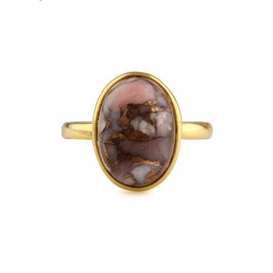 Top Selling New Design 10x14mm Pink Opal Copper Gemstone 18k Gold Plated Genuine 925 Silver Dainty Promise Oval Ring for Her