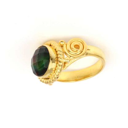 New Design 10mm Ammonite Quartz Gemstone Sterling Silver Jewelry 18k Gold Plated Designer Round Boho Bezel Ring for Women