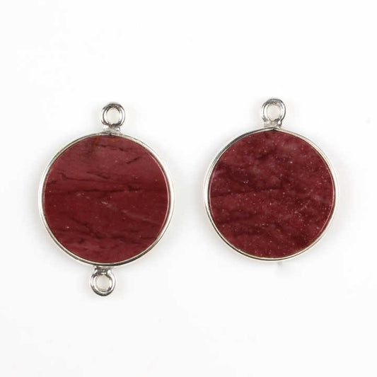 Hot Selling 12mm Natural Red Mookaite Jasper Bezel Sterling Silver Handmade Round Coin Charm Connector for Pendant & Earrings