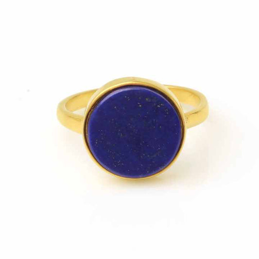 Best Selling 2025 Wholesale Price 12mm Natural Lapis Lazuli Gemstone 18k Gold Plated Sterling Silver Round Coin Ring for Her