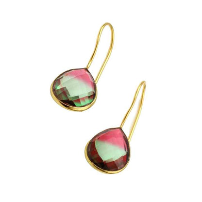 Latest Women Fashion Bi Tourmaline Gemstone Indian Jewelry Earrings Handmade 925 Sterling Silver 18k Gold Plated Dangle Earrings
