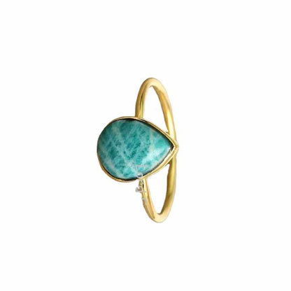 Natural Amazonite Sterling Silver Gold Plated Stacking Ring