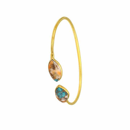 Solid 925 Sterling Silver Mohave Spiny Oyster Copper Turquoise Gemstone Bezel 18k Gold Plated Cuff Adjustable Bangle for Women