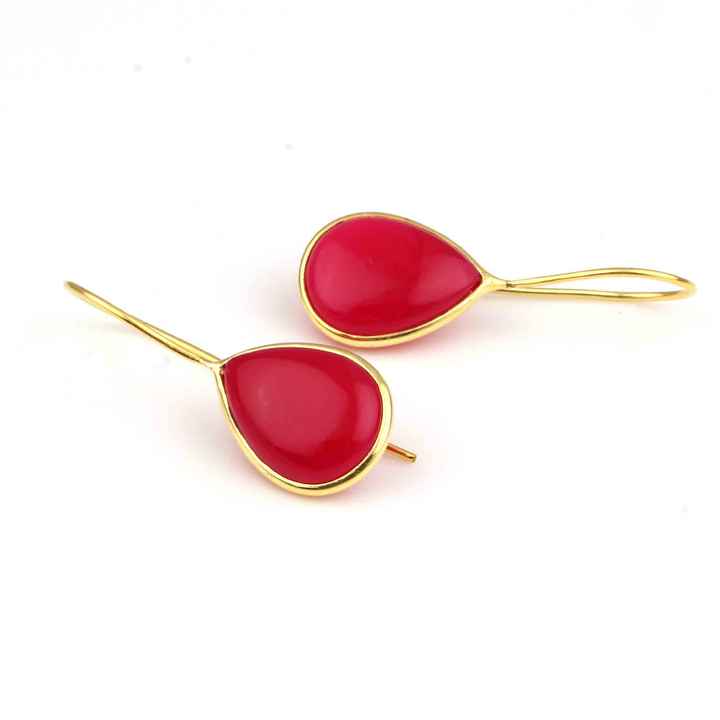 Top Quality 10x14mm Pink Chalcedony Gemstone Minimalist Jewelry 18k Gold Plated Genuine 925 Silver Beautiful Earrings for Her