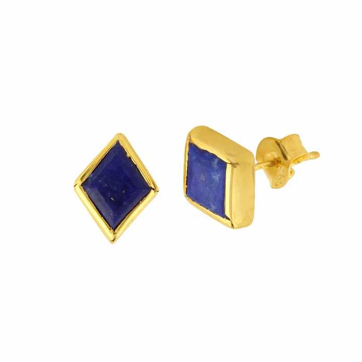 Natural Lapis Lazuli Gemstone Stud Earrings Customized Various Style Wholesale Sterling Silver Gold Plated Stud Earring