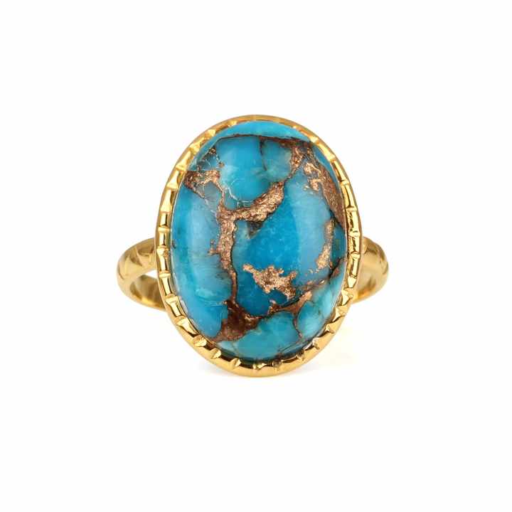 Top Quality Natural Mohave Blue Copper Turquoise 10x14mm Gemstone Best Selling 18k Gold Plated Silver Oval Ring Women Jewelry