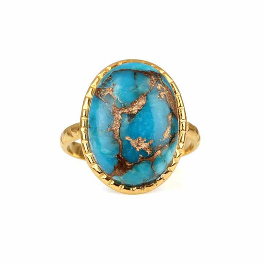 Top Quality Natural Mohave Blue Copper Turquoise 10x14mm Gemstone Best Selling 18k Gold Plated Silver Oval Ring Women Jewelry