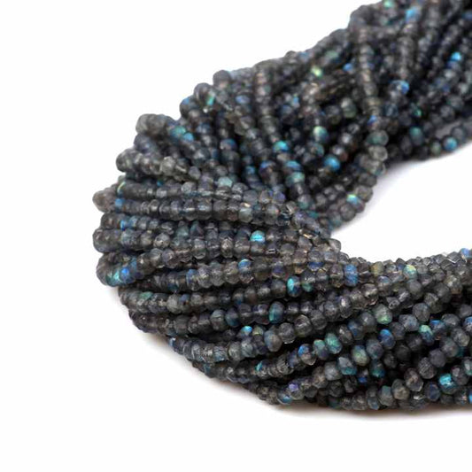 Top Quality Natural 3mm to 4mm Faceted Rondelle Blue Fire Labradorite Jewelry Making Gemstone Strand Beads at Factory Price