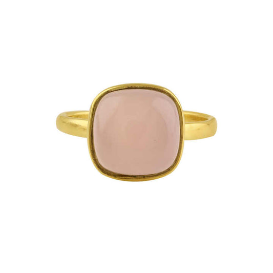 Hot Selling Beautiful 12mm Natural Rose Quartz Stone Bezel Setting Jewelry 925 Silver Cushion Shape Dainty Boho Ring for Women