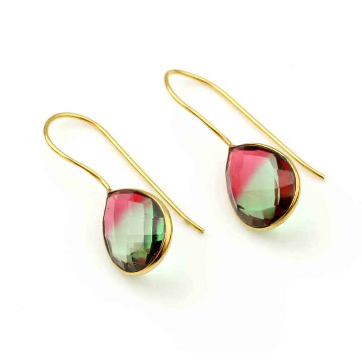 Latest Women Fashion Bi Tourmaline Gemstone Indian Jewelry Earrings Handmade 925 Sterling Silver 18k Gold Plated Dangle Earrings