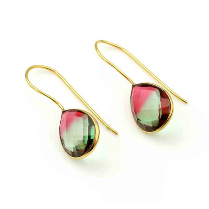 Latest Women Fashion Bi Tourmaline Gemstone Indian Jewelry Earrings Handmade 925 Sterling Silver 18k Gold Plated Dangle Earrings