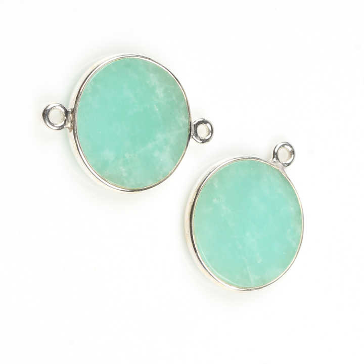 12mm Natural Green Amazonite Silver Round Coin Charms Pendant Connectors for DIY Earring Bracelet Jewelry Making Manufacturer