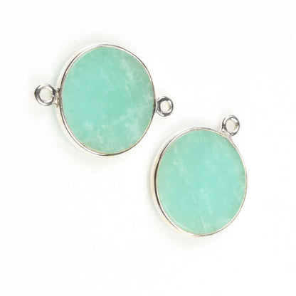 12mm Natural Green Amazonite Silver Round Coin Charms Pendant Connectors for DIY Earring Bracelet Jewelry Making Manufacturer