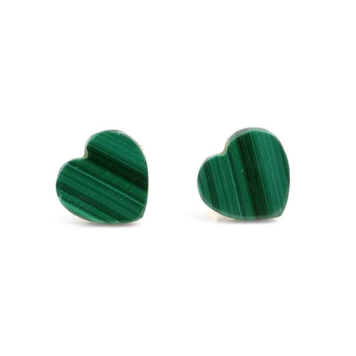 Wholesale Women's Girls' Fine Stud Earrings Lovely Heart-Shape Natural Malachite Gemstone Jewelry Sterling Silver & Gold Plated