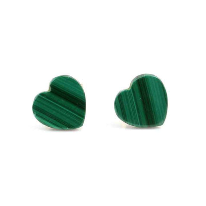 Wholesale Women's Girls' Fine Stud Earrings Lovely Heart-Shape Natural Malachite Gemstone Jewelry Sterling Silver & Gold Plated
