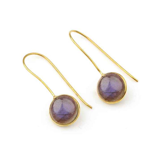 New Design 10mm Round Natural Labradorite Gemstone Jewelry 925 Sterling Silver 18k Gold Plated Teardrop Dangle Earrings for Her