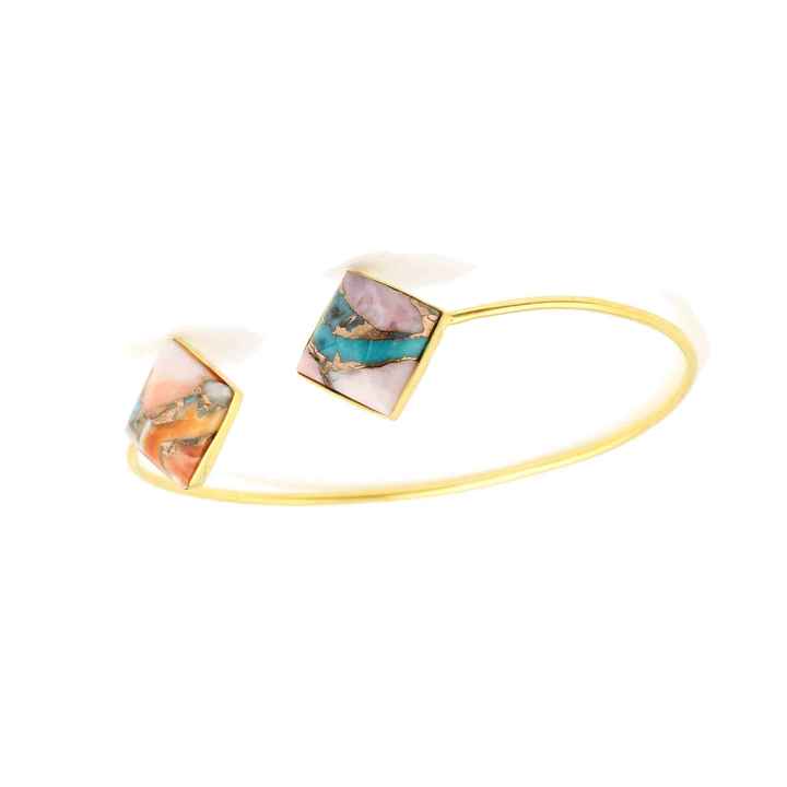 Superb Pink Opal Oyster Copper Turquoise Gemstone Wholesale Jewelry Sterling Silver Gold Plated Cuff Bangle for Women and Men
