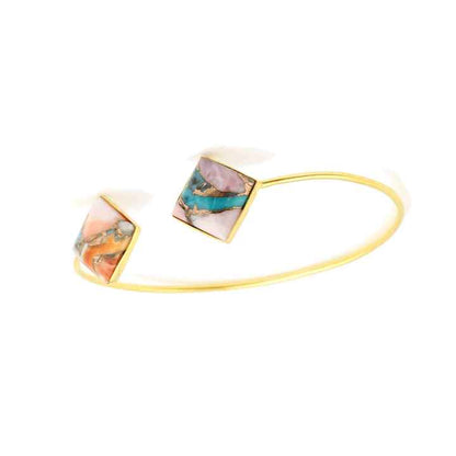 Superb Pink Opal Oyster Copper Turquoise Gemstone Wholesale Jewelry Sterling Silver Gold Plated Cuff Bangle for Women and Men
