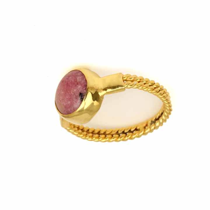 Best Selling High Quality Genuine Pink Rhodochrosite Stone Jewelry Gold Plated Sterling Silver Designer Statement Ring for Women