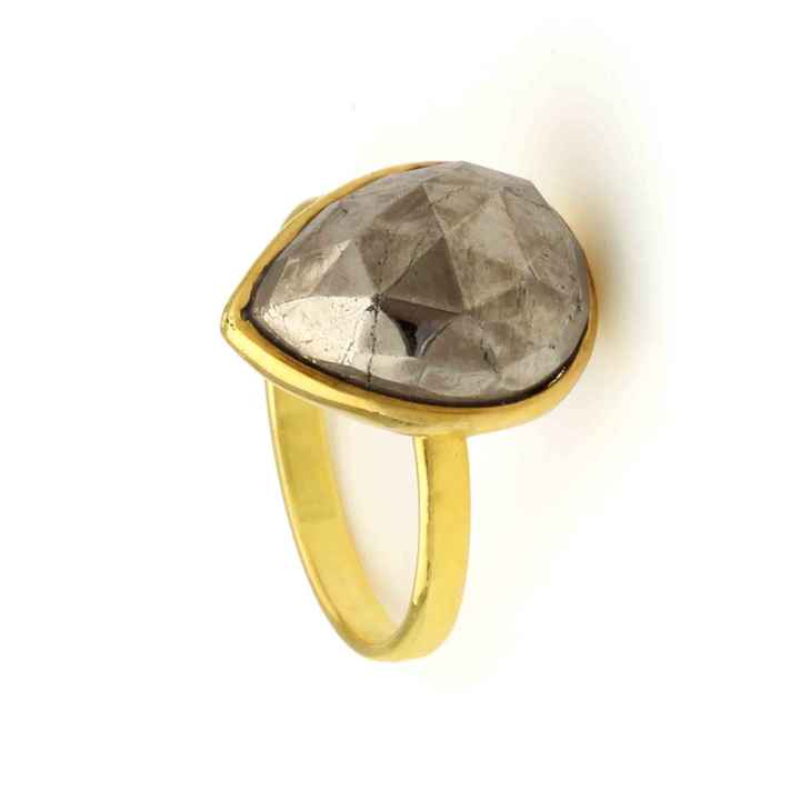 Top Selling High Polish 12x16mm Natural Fool Gold Pyrite Gemstone Solid 925 Sterling Silver Bezel Ring for Women