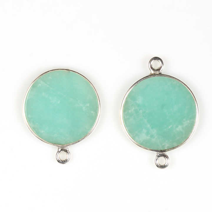 12mm Natural Green Amazonite Silver Round Coin Charms Pendant Connectors for DIY Earring Bracelet Jewelry Making Manufacturer