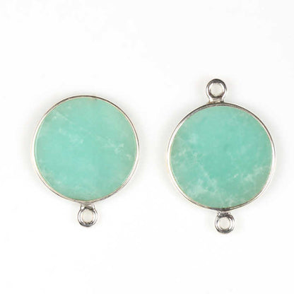 12mm Natural Green Amazonite Silver Round Coin Charms Pendant Connectors for DIY Earring Bracelet Jewelry Making Manufacturer