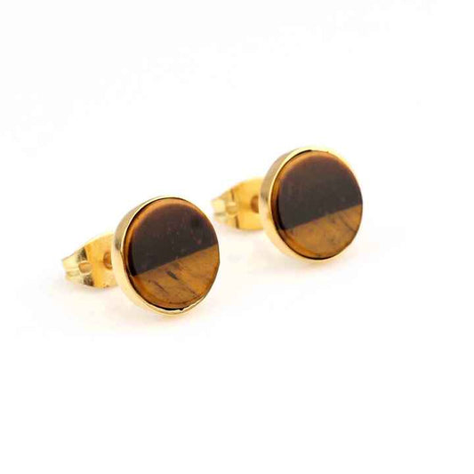 Hot Selling 10mm Natural Tiger Eye Stone Waterproof Jewelry 925 Silver 18k Gold Plated Daily Wear Dainty Stud Earrings for Women