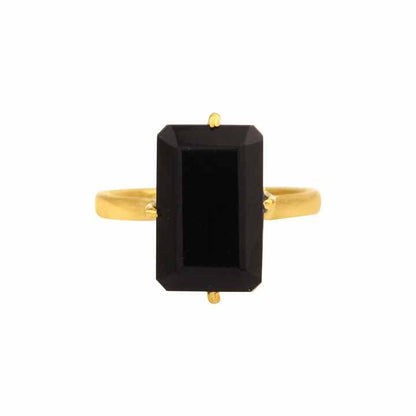 Top Selling Genuine 8x16m Octagon Emerald Cut Black Onyx 18k Gold Plated Sterling Silver Dainty 4 Prong Ring Women Fine Jewlery