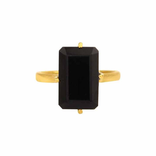 Top Selling Genuine 8x16m Octagon Emerald Cut Black Onyx 18k Gold Plated Sterling Silver Dainty 4 Prong Ring Women Fine Jewlery