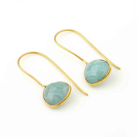 Simple Design Natural Amazonite Gemstone Waterproof Jewelry Sterling Silver 18k Gold Plated Dangle Teardrop Earrings for Her
