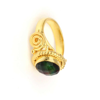 New Design 10mm Ammonite Quartz Gemstone Sterling Silver Jewelry 18k Gold Plated Designer Round Boho Bezel Ring for Women