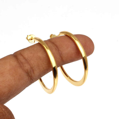 Handmade Round Gold Plated Sterling Silver Dainty Hoop Earrings for Girls
