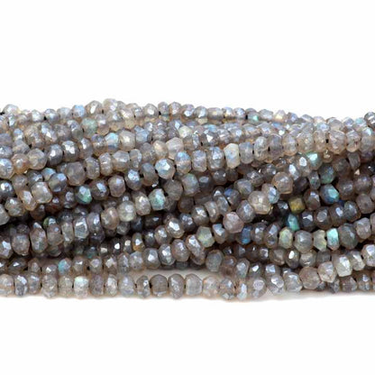 Lowest Price Natural 3mm to 4mm Blue Fire Labradorite Faceted Rondelle 13 Inches Length Gemstone Strand Beads for Making Jewelry