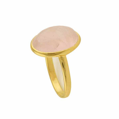 Hot Sale Handmade Jewelry Natural Rose Quartz Gemstone Gold Plated 925 Sterling Silver Statement Oval Shape Ring for Women