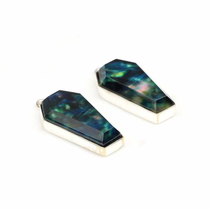 Top Selling 10x17mm Blue Ammolite Hydro Quartz Gemstone Bezel Genuine Sterling Silver Coffin Shape Charm Pendant for Necklace