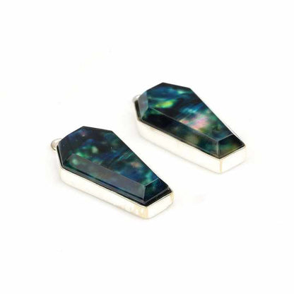 Top Selling 10x17mm Blue Ammolite Hydro Quartz Gemstone Bezel Genuine Sterling Silver Coffin Shape Charm Pendant for Necklace